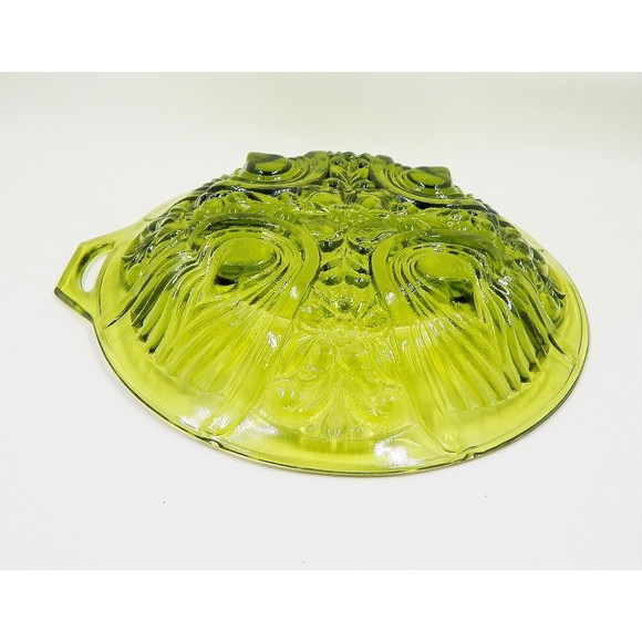 Indiana Glass Killarney Green Avocado Handled Divided Relish Candy Nut Dish - Picture 5 of 10